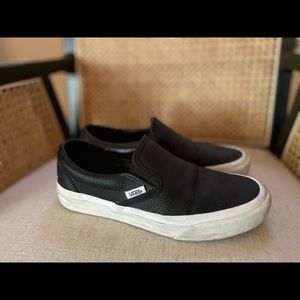 Black Vans, slip-ons, white soles, Size 6.5 womens